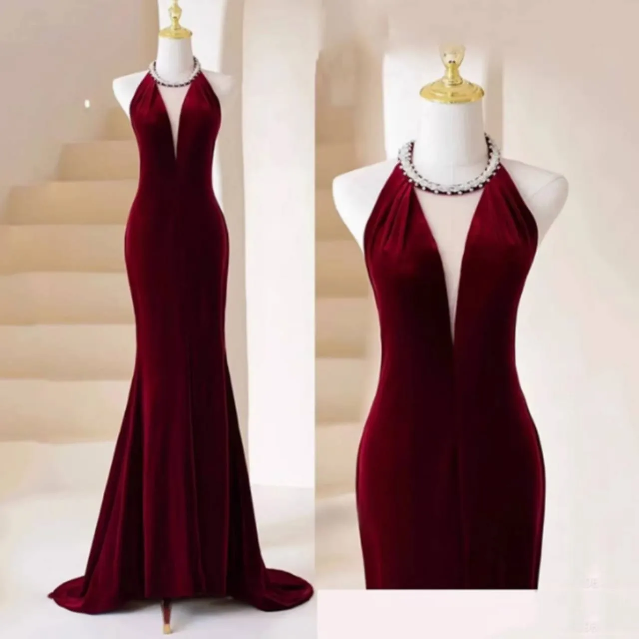 全2色 バックシャン マーメイドドレス ビジュー キラキラ ベルベット ハイスリット ロング 韓国【K11295】